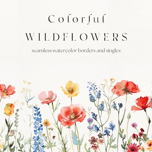 Colorful Wildflower Clipart - Wildflower Borders + Bunches - Watercolor Wildflower Floral Png - Wedding Clipart - Commercial & Personal Use