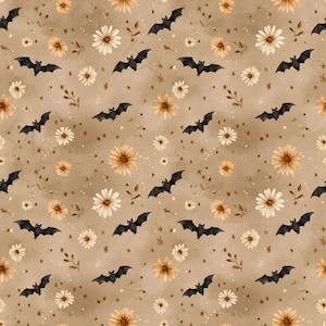 Halloween Bats Wildflower Seamless Pattern Cute Bats Floral Halloween Seamless Pattern Spooky Boho Cottagecore Pattern Digital Wallpaper