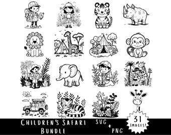 Pakiet SVG + PNG ze zwierzętami safari dla dzieci – grafika ścienna „Odkrywca dżungli i lasu” (do pobrania w wersji cyfrowej)