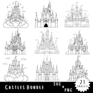 Fantasy Princess Castle SVG & PNG Bundle, Magical Castles Clipart (Digital Download, Commercial Use)