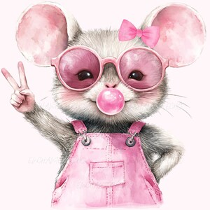 Pink Mouse Bubble Png Funny Peace Sign Mouse Png Pink Bow Mouse Png Cute Mouse Sublimation Rodent Lover Png Pink Bubble Gum Png