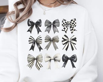 Black Checkered Coquette Bows PNG, Goth Girl Ribbons Clipart, Halloween Girly Sublimation Design