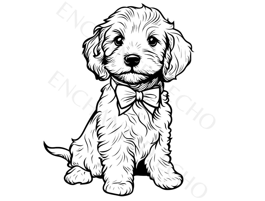 Goldendoodle Puppy SVG + PNG Set - Goldendoodle Bow Clipart, Golden ...