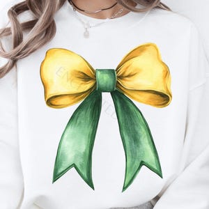 Watercolor Green & Yellow Bow Png - Green Team Colors Bow Png - Oregon Bow Clipart - School Spirit Bow Png