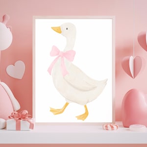 Pink Bow Silly Goose PNG Coquette Nursery Decor Watercolor Goose Baby ...