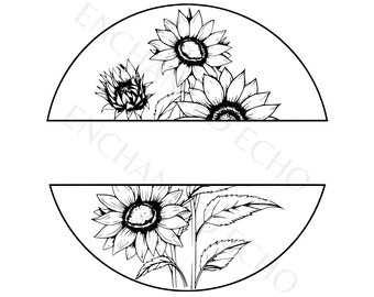 Sunflower Split Monogram SVG + PNG Set - Floral Circle Frame Clipart, Sunflower Border Sublimation (DigitalDownload)