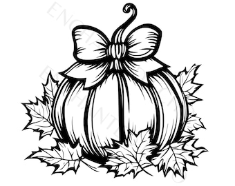 Fall Pumpkin with Bow SVG + PNG Set – Thanksgiving Harvest Graphics, Fall Vibes Sublimation