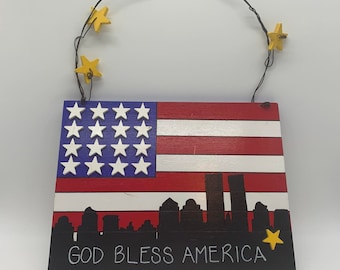 Red White Blue Wood Wall hanger decor "God Bless America"