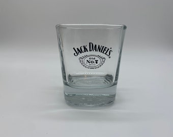 Jack Daniels Old No. 7 Embossed Bottom, Black Clear Logo Rocks Glasses