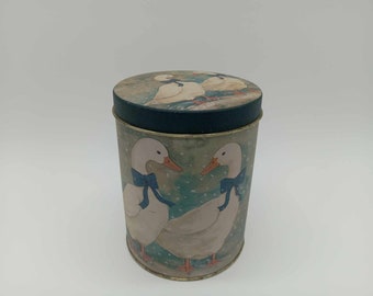 Vintage Ducks w/ Bow Metal Canister 5 inches