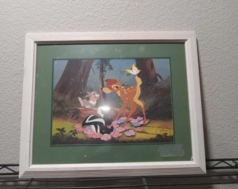 Vintage Disney Store Commemorative Lithograph 1997 Bambi Thumper Framed Mint