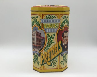 Vintage Hague's Pretzels Tin Kitchen Canisther 9 inches talll