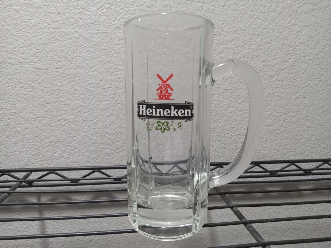 Vintage Heineken Beer Glass Mug Heavy Clear Glass With Windmill Design