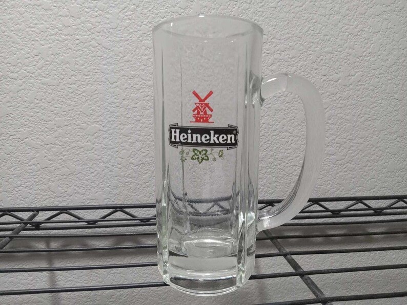 Vintage Heineken Beer Glass Mug Heavy Clear Glass With Windmill Design