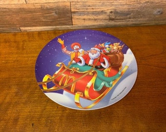 Vintage McDonald's Plate, Ronald McDonald in Santa Sleigh, 1997