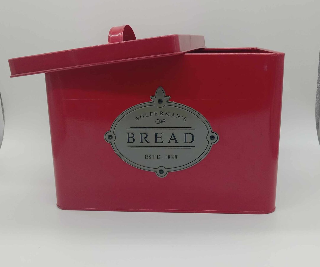 Red Metal Bread Box Storage Bin With Lid Etsy