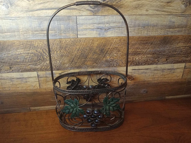 Vintage Metal Wine Bottle Basket Holder Etsy