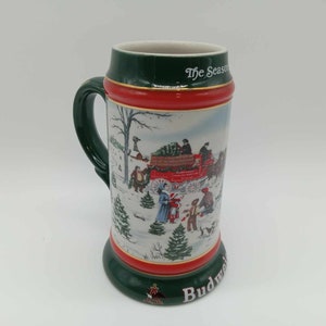 1991 Vintage Budweiser Christmas Stein Season&#39;s Collectible Beer Stein