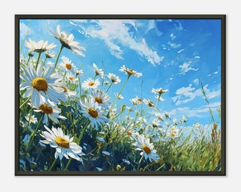 Daisy Flower Field Art Print Framed Gouache Landscape Home Decor Gift For Housewarming Print Gift for Nature Lover Room Decor