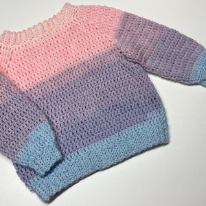 Hand Crocheted Baby Pullover Sweater 6-12 Months Pastel Gradient