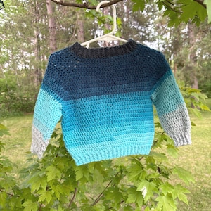 Hand Crocheted Baby Pullover Sweater 6-12 Months Blue Gradient