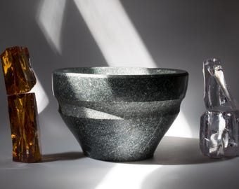 Solid Natural Stone Succulent Planter Bowl - With Drainage Hole - Indoor/Outdoor