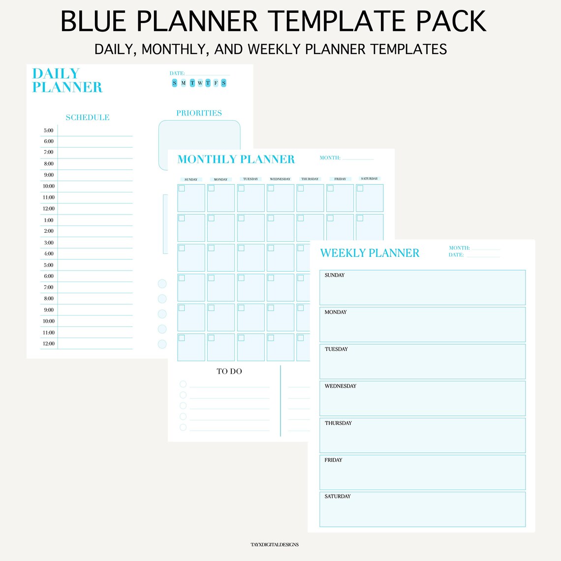 Weekly Reminder Paper Daily, Weekly, Monthly Planner Template Pack in Blue! Task Tracker ...
