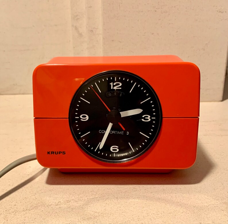 70s KRUPS Desk ALARM CLOCK Space Age Panton Comfortime Germany Pop Art Orange Plastic Alarm