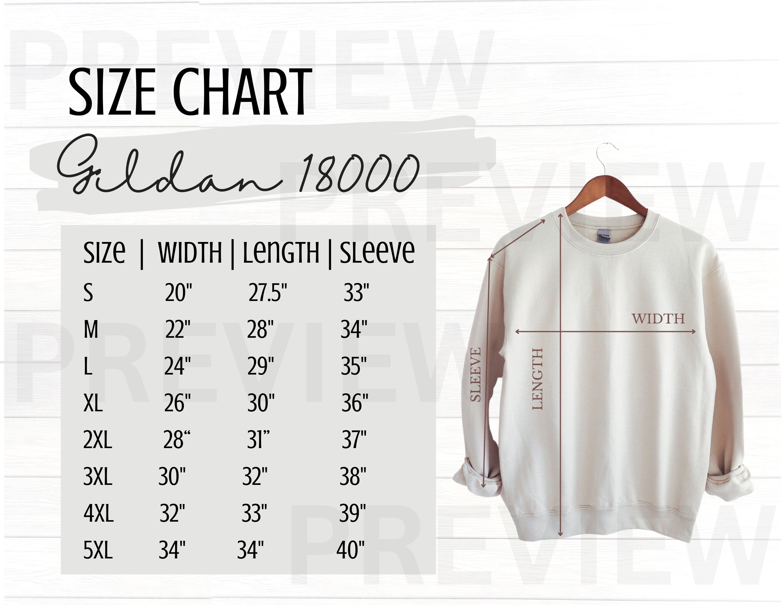 Gildan 18000 Size Chart Size Chart Gildan 18000 Gildan Etsy