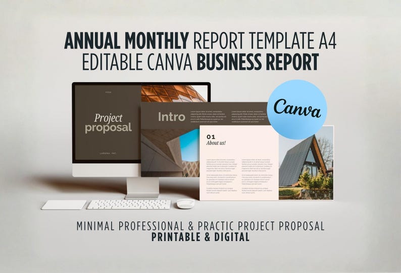 Annual Report Template A4 | Editable Canva Business | Minimal ...