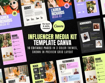Influencer Media Kit Template Canva: 10-Page Press Kit (A4 & US Letter, Digital Download)
