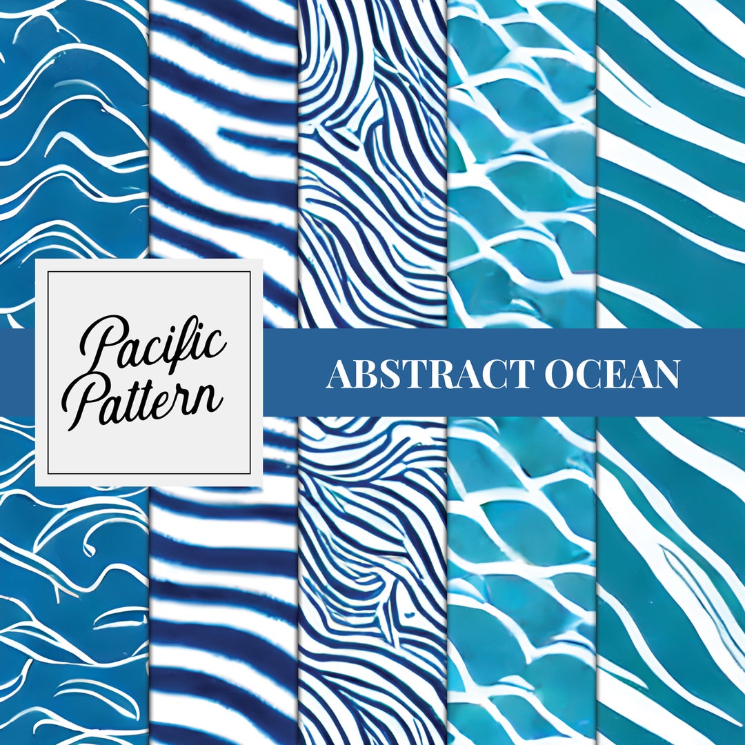 Seamless Coastal Turquoise Wavy Lines Pattern Set of 5, Abstract Ocean ...