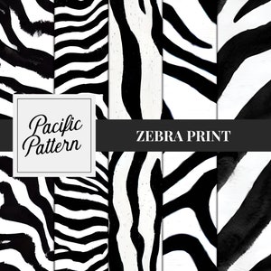 May include: Five black and white zebra print patterns. The patterns are arranged in a row with the text "Pacific Pattern" and "ZEBRA PRINT" below them.
