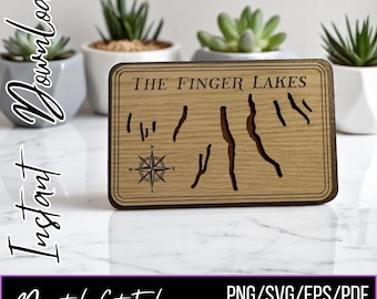 SVG Finger Lakes Magnet | Wood Wall Decor Gift | Lake House Decor | Finger Lakes Gifts | 3D Custom Maps | Laser Engraved Layered Map