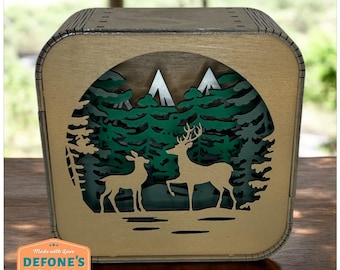 Personalized Wooden Lantern Two Deer Forest| Laser Cut | Rustic Lantern | Perfect Birthday | Housewarming | Outdoor Gift | FAST SHIPPING