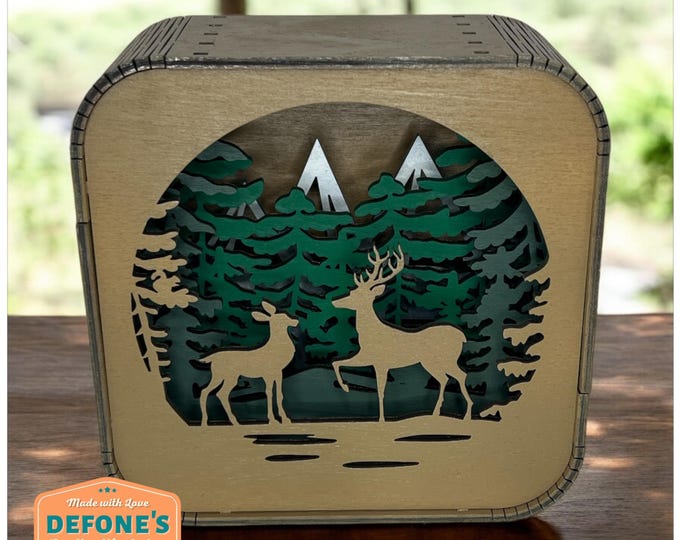 Featured listing image: Personalized Wooden Lantern Two Deer Forest| Laser Cut | Rustic Lantern | Perfect Birthday | Housewarming | Outdoor Gift | FAST SHIPPING