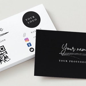 Modello di biglietto da visita modificabile su Canva con logo, codice QR, collegamenti social / 3,5 x 2 pollici /