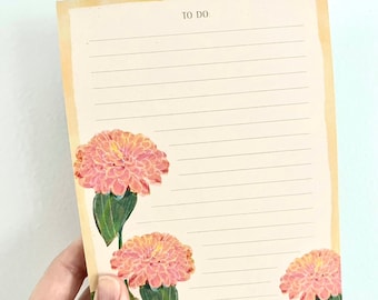 To Do List Notepad, Orange Zinnia Flowers, 5x7, 100 Pages