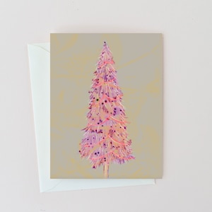 Carte de Noël avec illustration d&#39;arbre de Noël rose