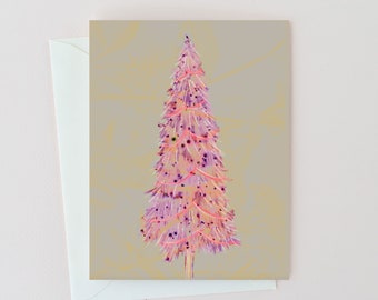 Carte de Noël avec illustration d'arbre de Noël rose