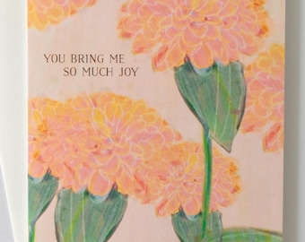 Vous m'apportez tellement de joie, carte d'art gaie, carte de voeux illustrée avec enveloppe, carte pour lettres Je t'aime, juste parce que, amoureux des fleurs, jardin