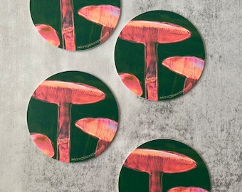Psychedelic Mushroom Coasters, Set of Four