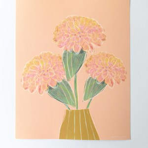 Zinnias en un jarrón de rayas: arte de pared colorido y divertido para tu hogar o dormitorio