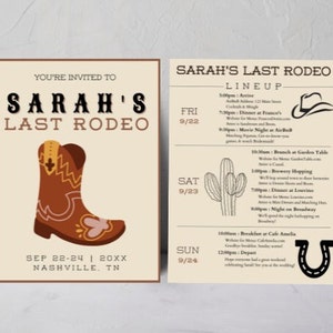 Western Bachelorette Party Invitation & Itinerary | Perfect for Cowboy, Rodeo, or Nashville Theme | Bride&#39;s Last Rodeo Digital Download