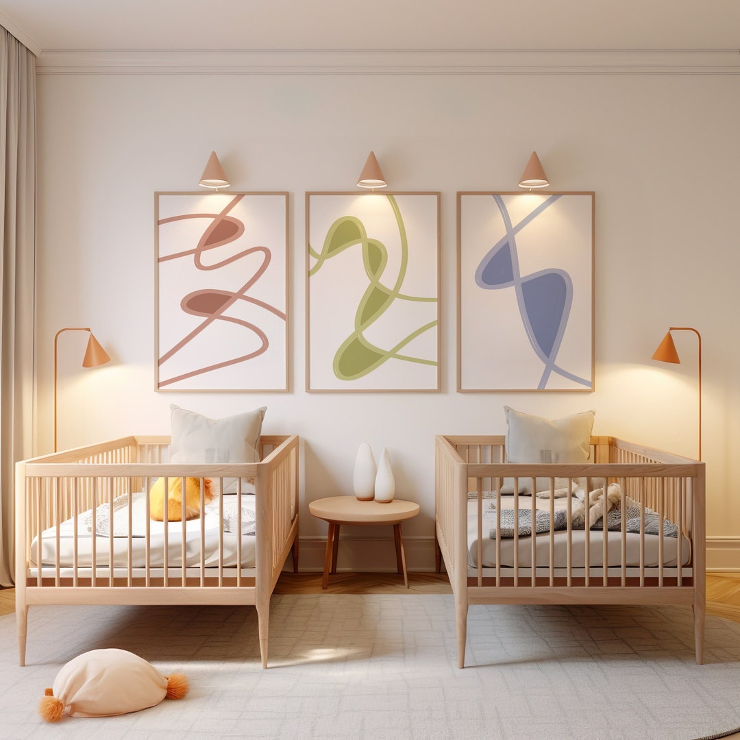 Nursery Wall Art Set of 4, Children's Room Wall Art, Lines Digital ...