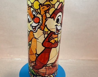 Chip and Dale tumbler stained glass 20 ounce straight skinny stainless steel sublimation