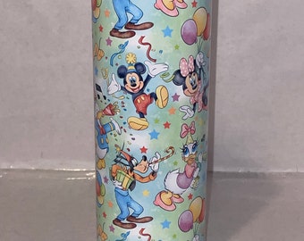 Birthday tumbler. Mickey Minnie Donald Daisy Goofy Pluto Birthday tumbler 20 ounce skinny straight stainless steel sublimation tumbler.