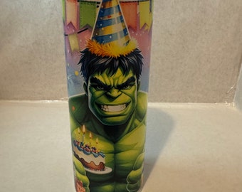 Hulk Birthday Tumbler, Marvel Stainless Steel 20 oz Skinny Tumbler