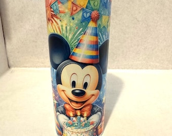Birthday Mickey Mouse Tumbler, 20oz Stainless Steel Skinny Tumbler
