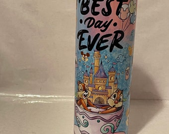 Vaso térmico Chip and Dale Best Day Ever, vaso térmico de acero inoxidable de 20 onzas, recto y delgado, con sublimación.